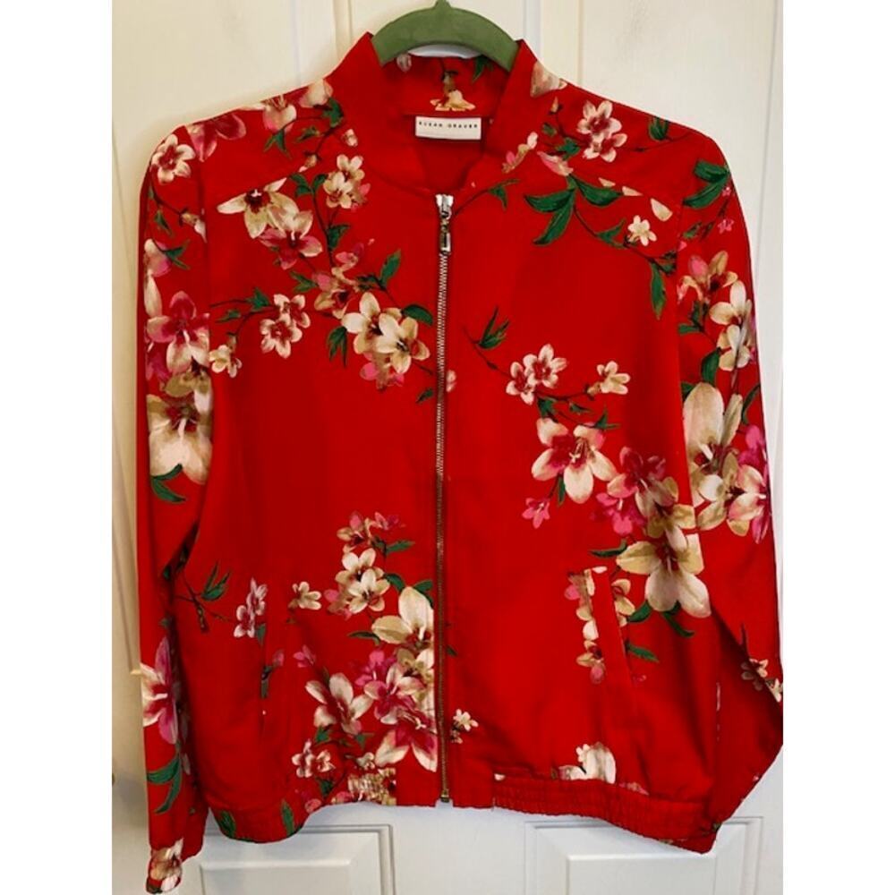 Susan Graver Sz XS Jacket Printed Peachskin Zip Front Bomber Long Sleeve Women's - Picture 7 of 7